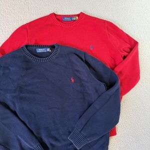 Polo Ralph Lauren Mens Red Green Cotton Crewneck Sweater sSize X-Large Lot Of 2